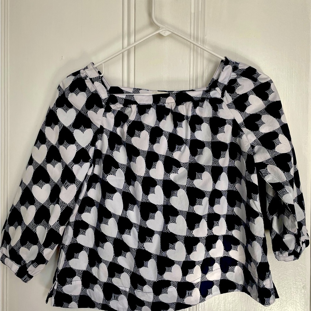 Crewcuts Girl’s Navy and White Heart Peasant Blouse with 3/4 sleeves Size 10